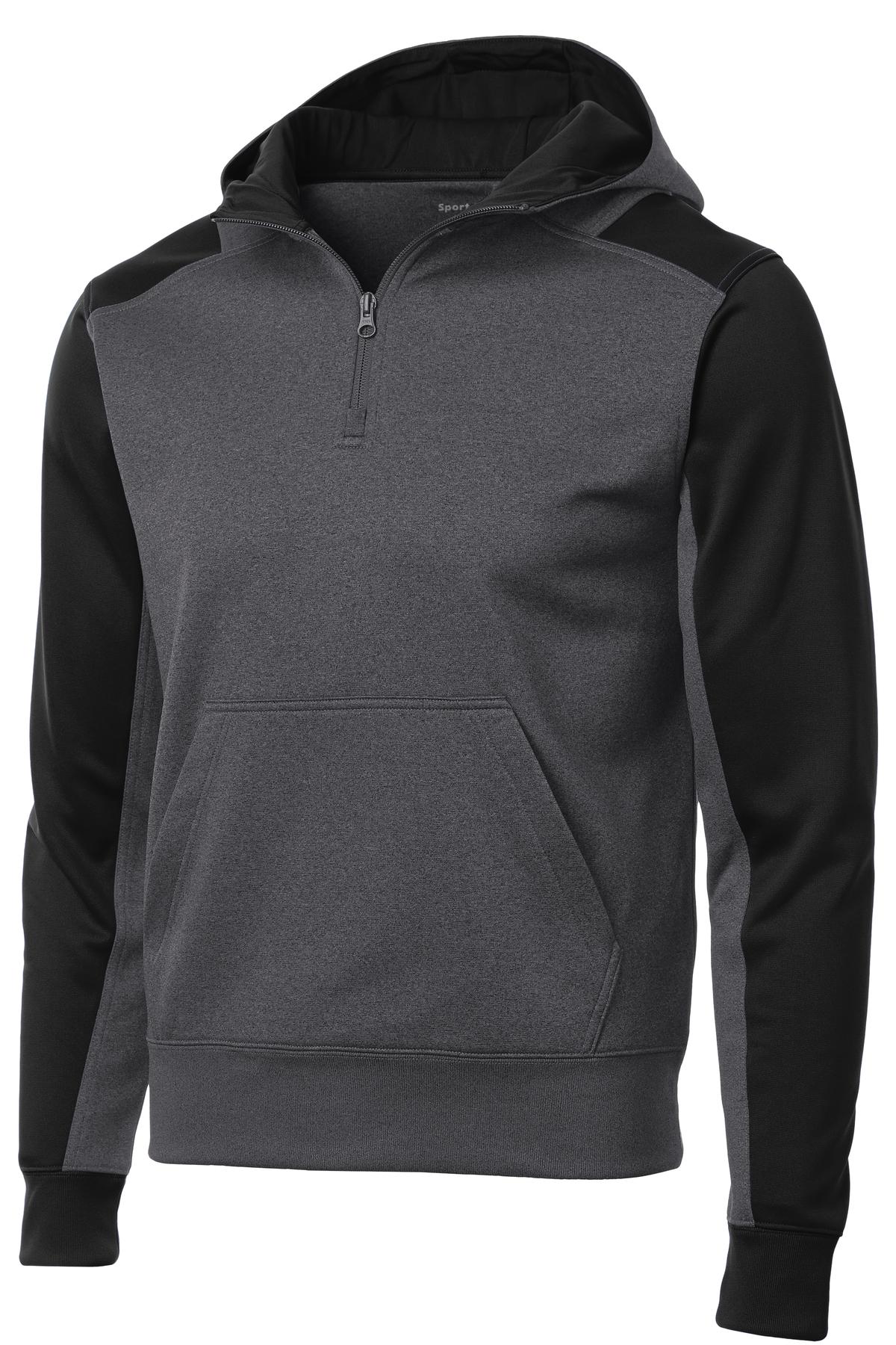 Sport-Tek  Tech Fleece Colorblock 1/4-Zip Hooded Sweatshirt. ST249 Graphite Heather/ Black