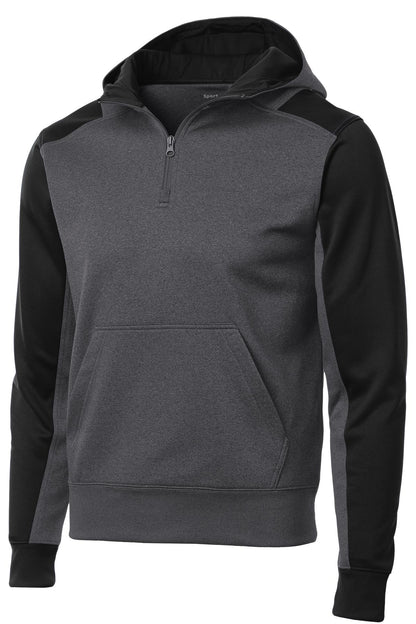 Sport-Tek  Tech Fleece Colorblock 1/4-Zip Hooded Sweatshirt. ST249 Graphite Heather/ Black
