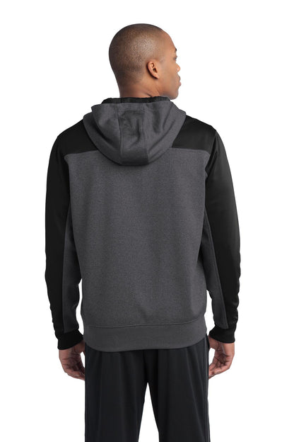 Sport-Tek  Tech Fleece Colorblock 1/4-Zip Hooded Sweatshirt. ST249 Graphite Heather/ Black
