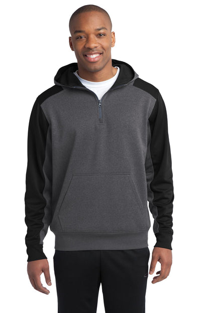 Sport-Tek  Tech Fleece Colorblock 1/4-Zip Hooded Sweatshirt. ST249 Graphite Heather/ Black
