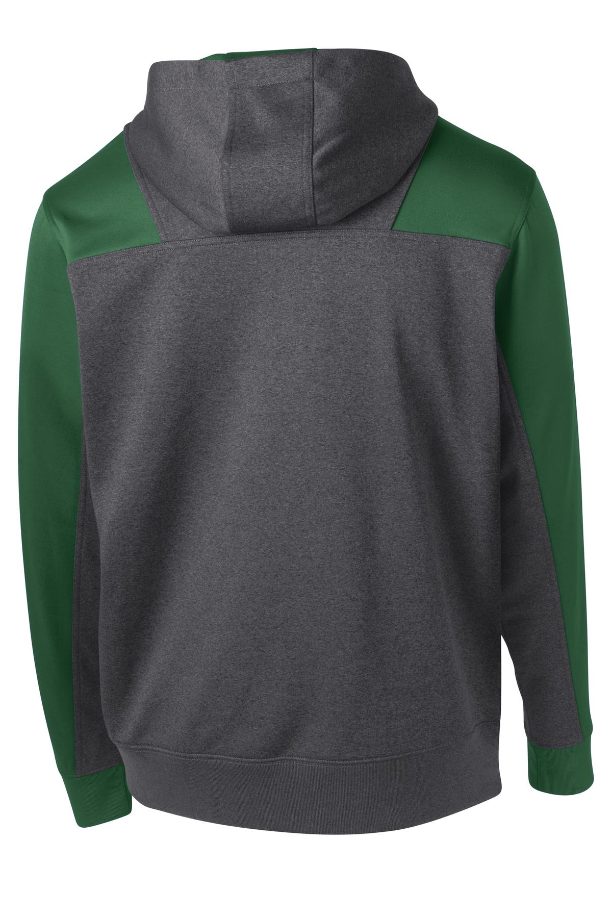 Sport-Tek  Tech Fleece Colorblock 1/4-Zip Hooded Sweatshirt. ST249 Graphite Heather/ Forest Green