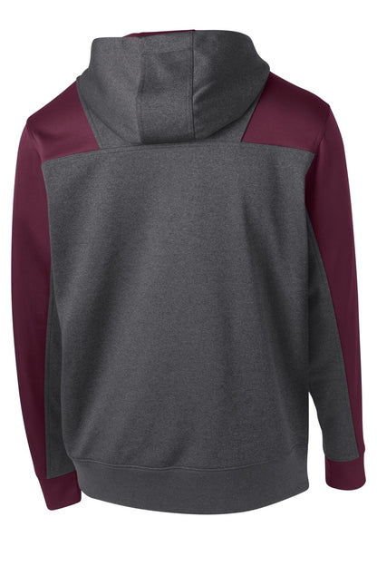 Sport-Tek  Tech Fleece Colorblock 1/4-Zip Hooded Sweatshirt. ST249 Graphite Heather/ Maroon