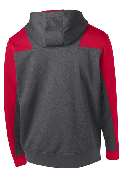 Sport-Tek  Tech Fleece Colorblock 1/4-Zip Hooded Sweatshirt. ST249 Graphite Heather/ True Red