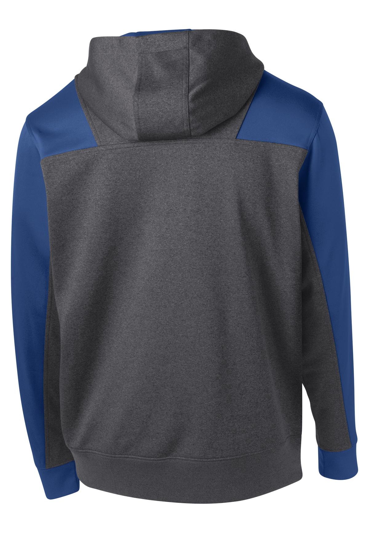 Sport-Tek  Tech Fleece Colorblock 1/4-Zip Hooded Sweatshirt. ST249 Graphite Heather/ True Royal