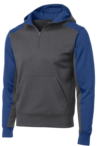 Sport-Tek  Tech Fleece Colorblock 1/4-Zip Hooded Sweatshirt. ST249 Graphite Heather/ True Royal