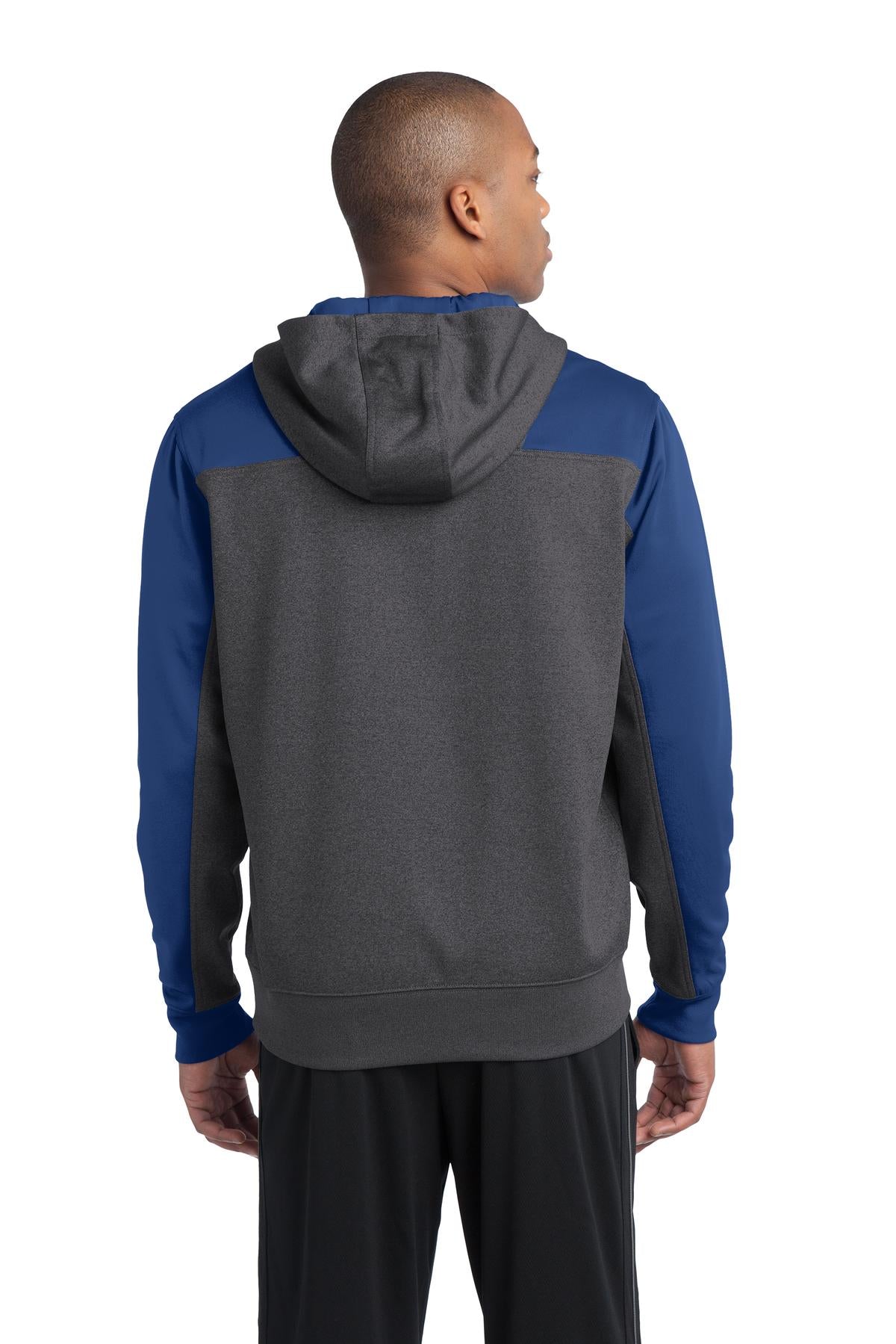 Sport-Tek  Tech Fleece Colorblock 1/4-Zip Hooded Sweatshirt. ST249 Graphite Heather/ True Royal