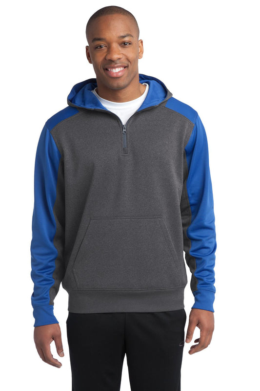 Sport-Tek  Tech Fleece Colorblock 1/4-Zip Hooded Sweatshirt. ST249 Graphite Heather/ True Royal