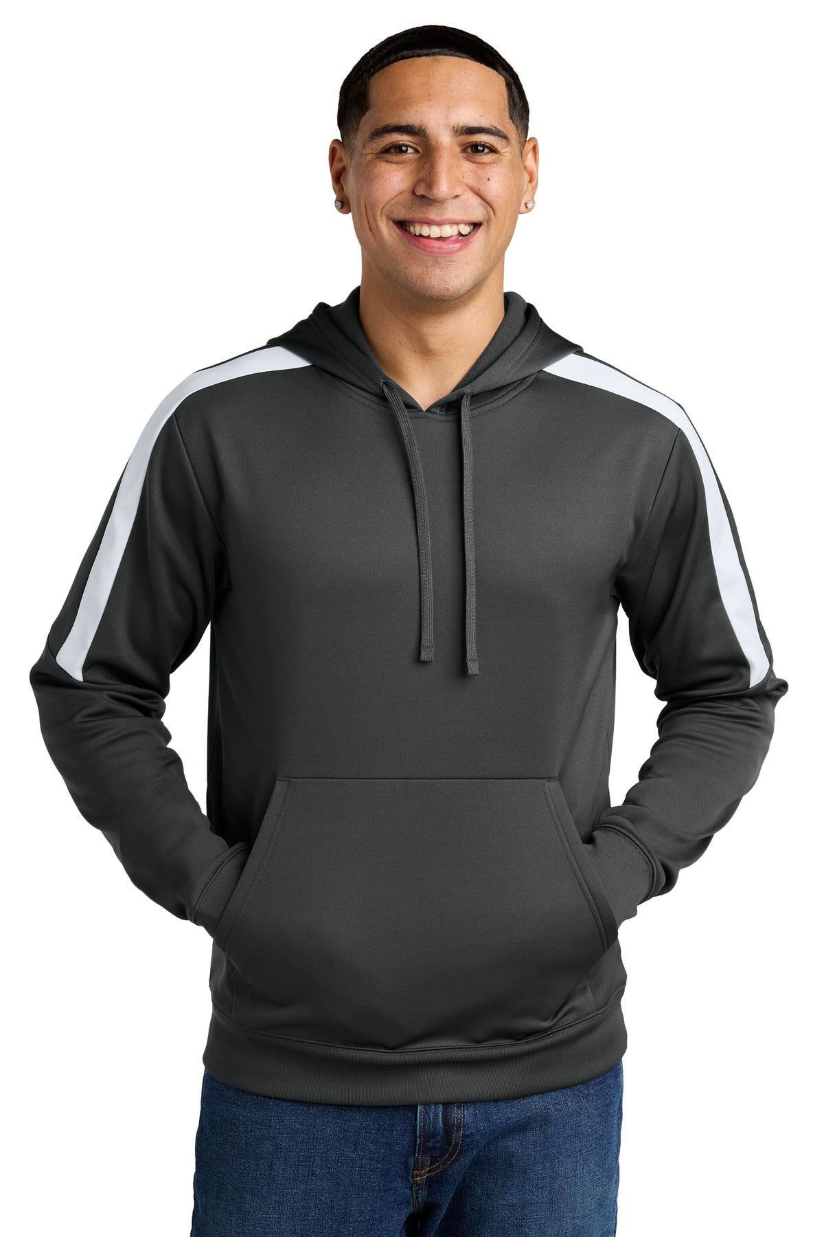 Sport-Tek Sport-Wick Fleece United Pullover Hoodie ST255 Iron Grey/ White