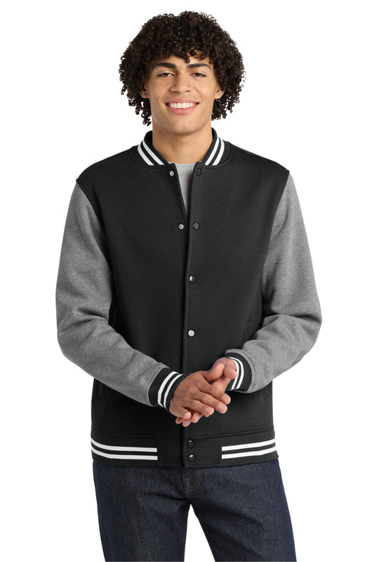 Sport-Tek Fleece Letterman Jacket ST270 Black/ Vintage Heather