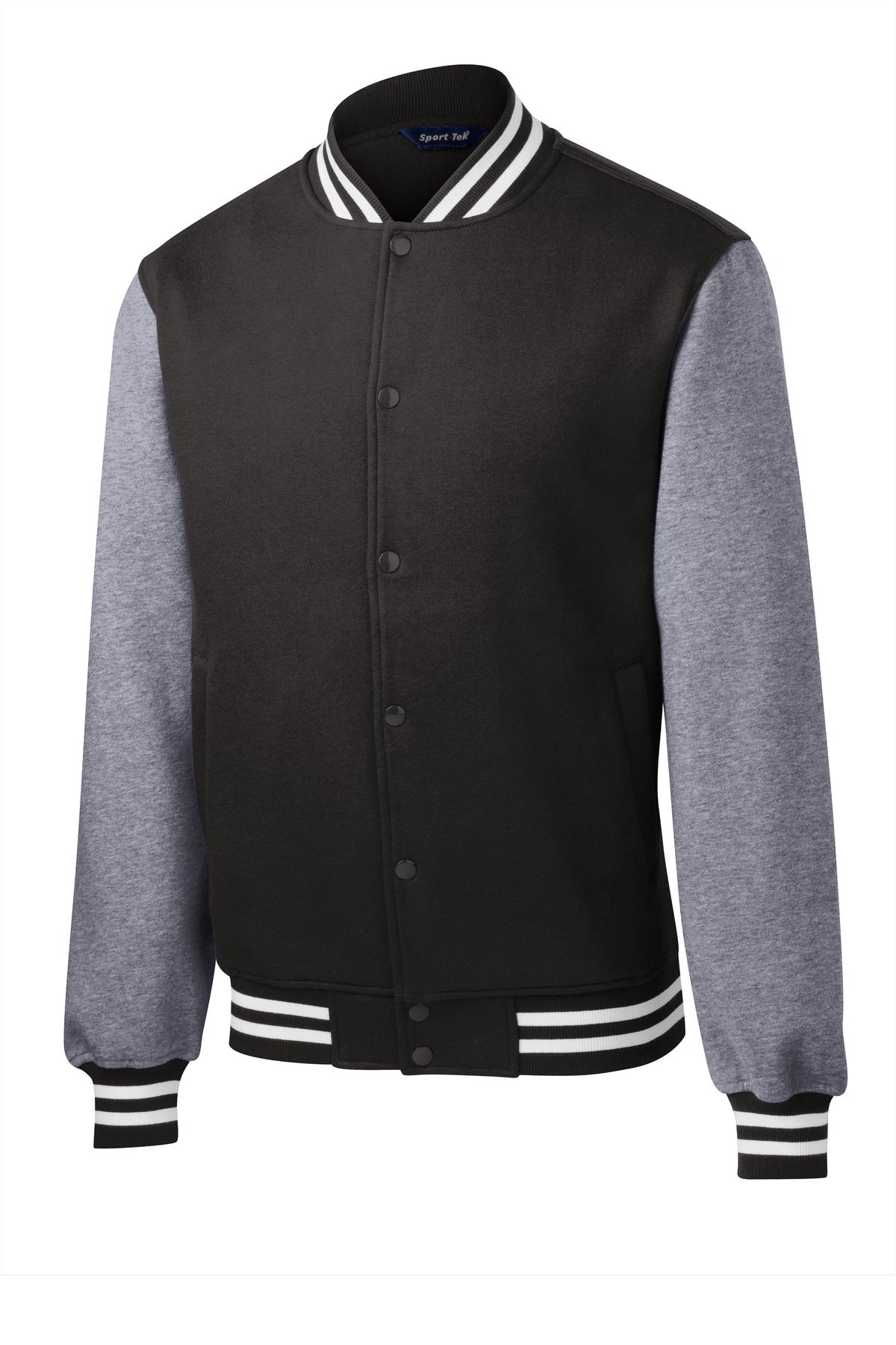Sport-Tek Fleece Letterman Jacket. ST270 Black/ Vintage Heather