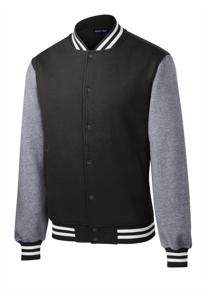 Sport-Tek Fleece Letterman Jacket. ST270 Black/ Vintage Heather