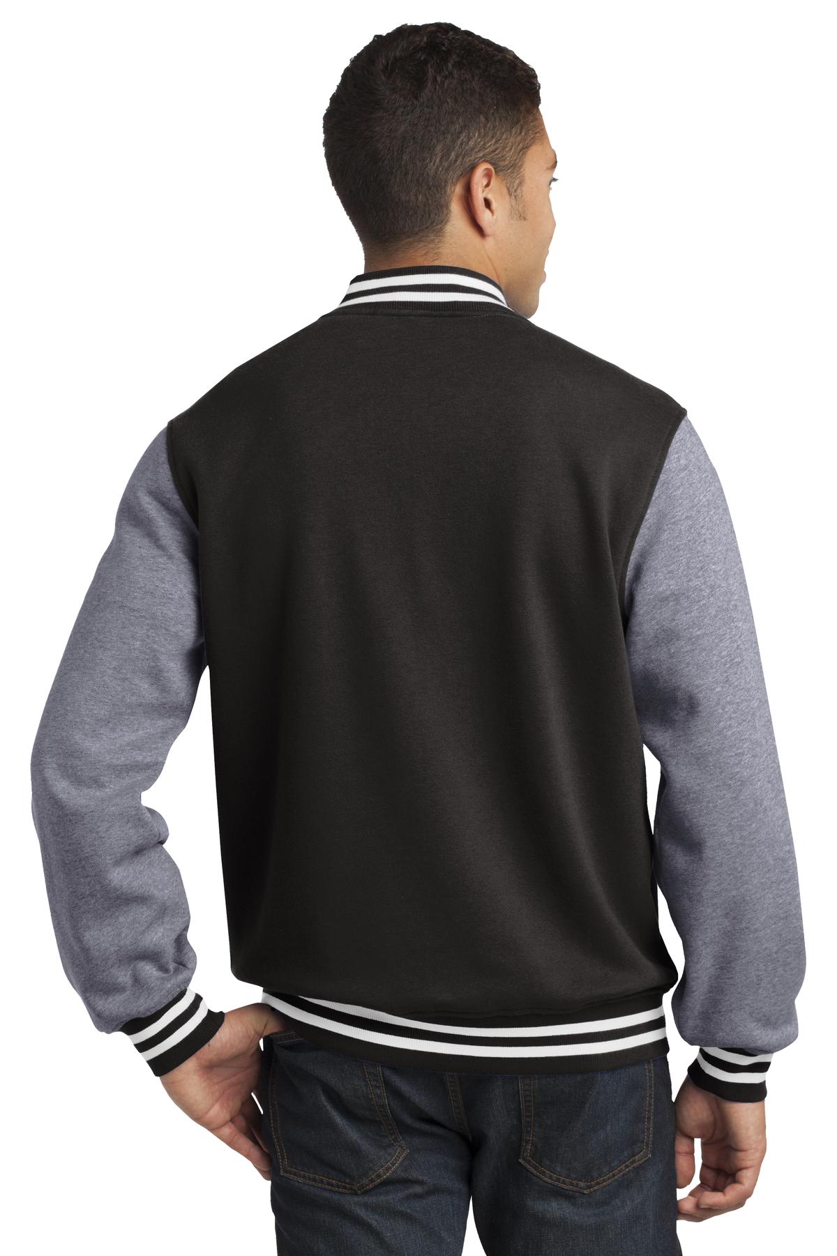 Sport-Tek Fleece Letterman Jacket. ST270 Black/ Vintage Heather