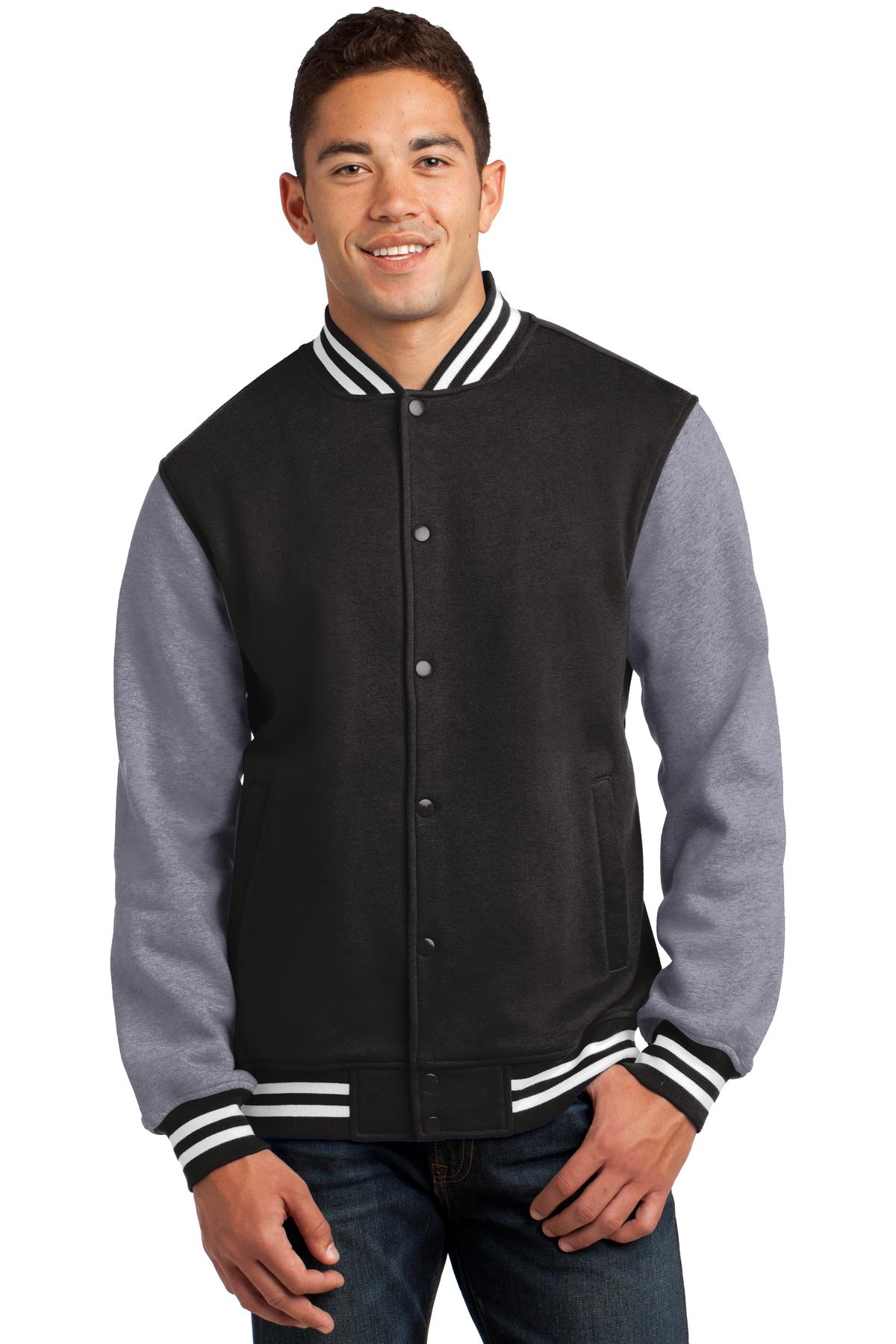 Sport-Tek Fleece Letterman Jacket. ST270 Black/ Vintage Heather