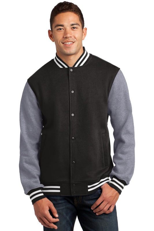 Sport-Tek Fleece Letterman Jacket. ST270 Black/ Vintage Heather