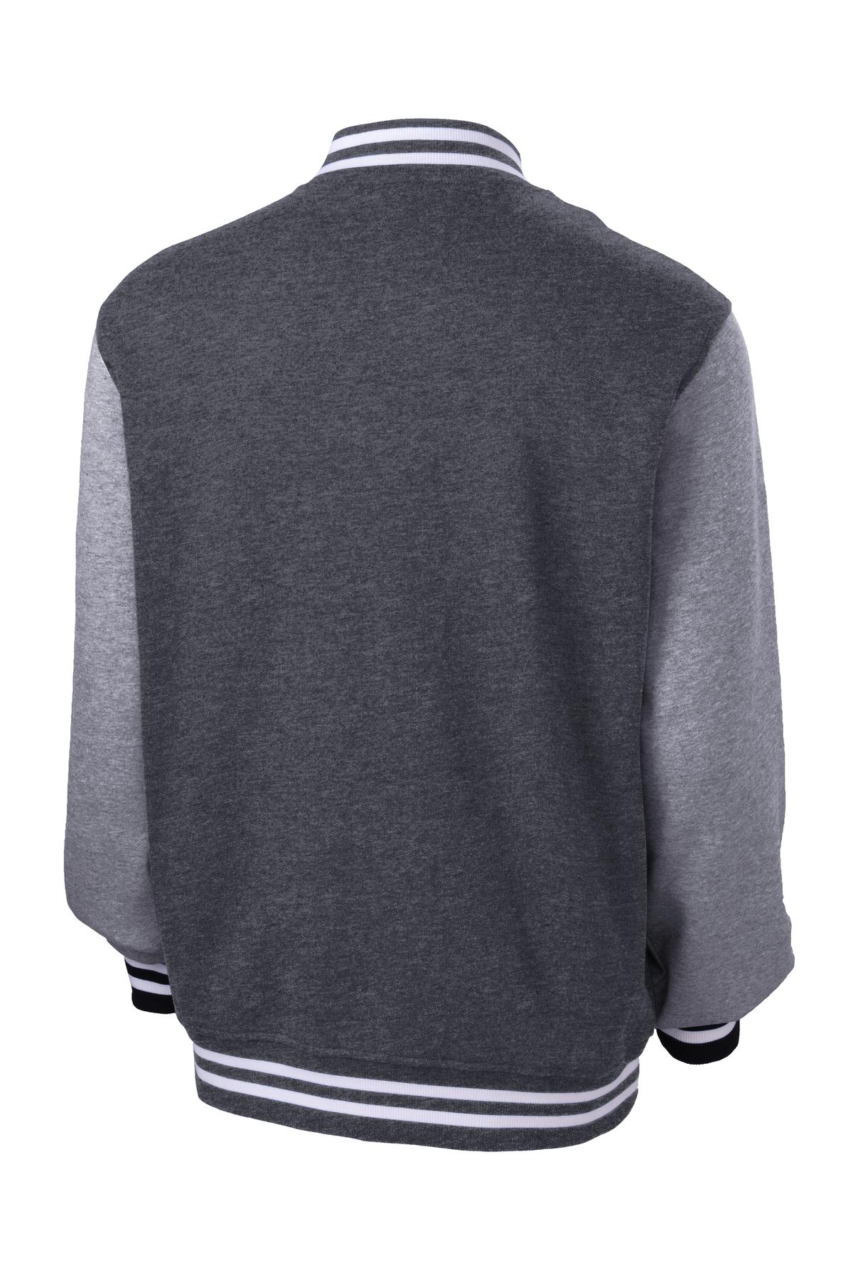 Sport-Tek Fleece Letterman Jacket. ST270 Graphite Heather/ Vintage Heather