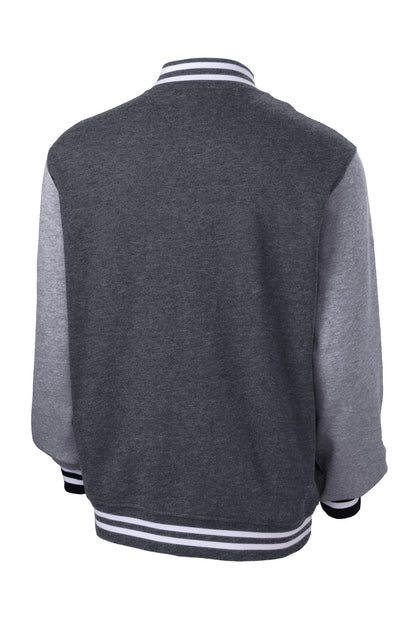 Sport-Tek Fleece Letterman Jacket. ST270 Graphite Heather/ Vintage Heather