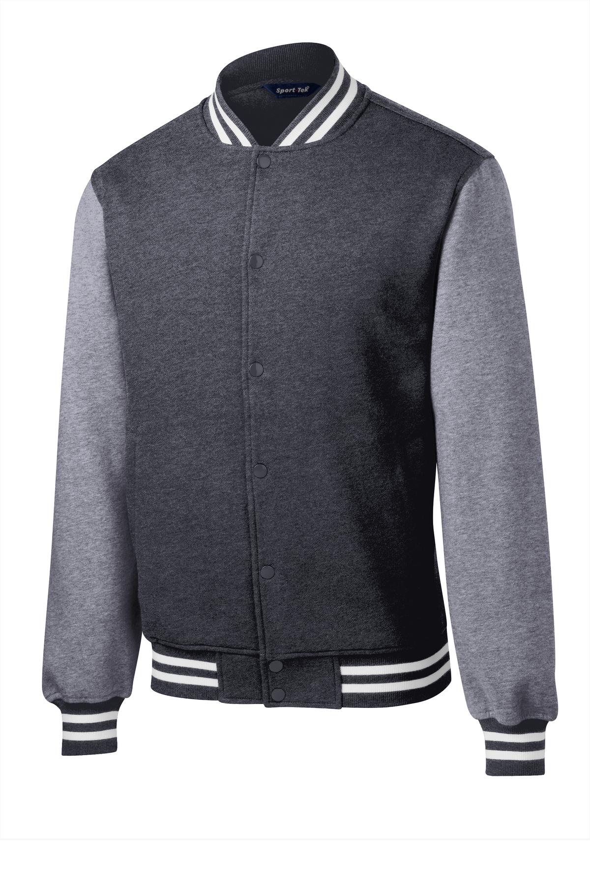 Sport-Tek Fleece Letterman Jacket. ST270 Graphite Heather/ Vintage Heather