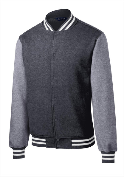 Sport-Tek Fleece Letterman Jacket. ST270 Graphite Heather/ Vintage Heather
