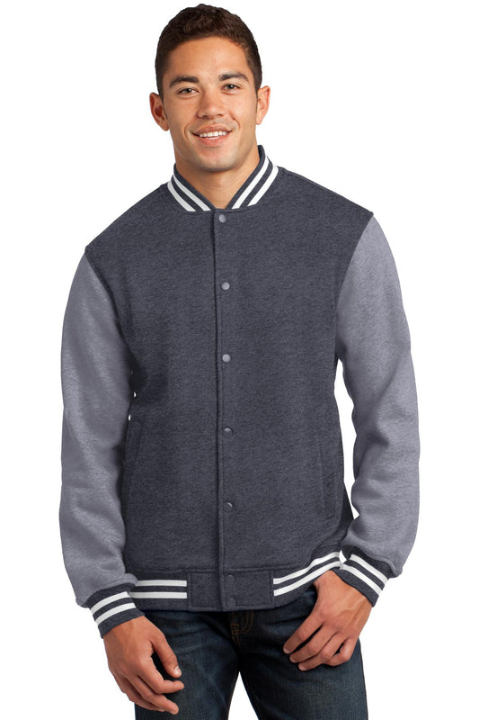 Sport-Tek Fleece Letterman Jacket. ST270 Graphite Heather/ Vintage Heather