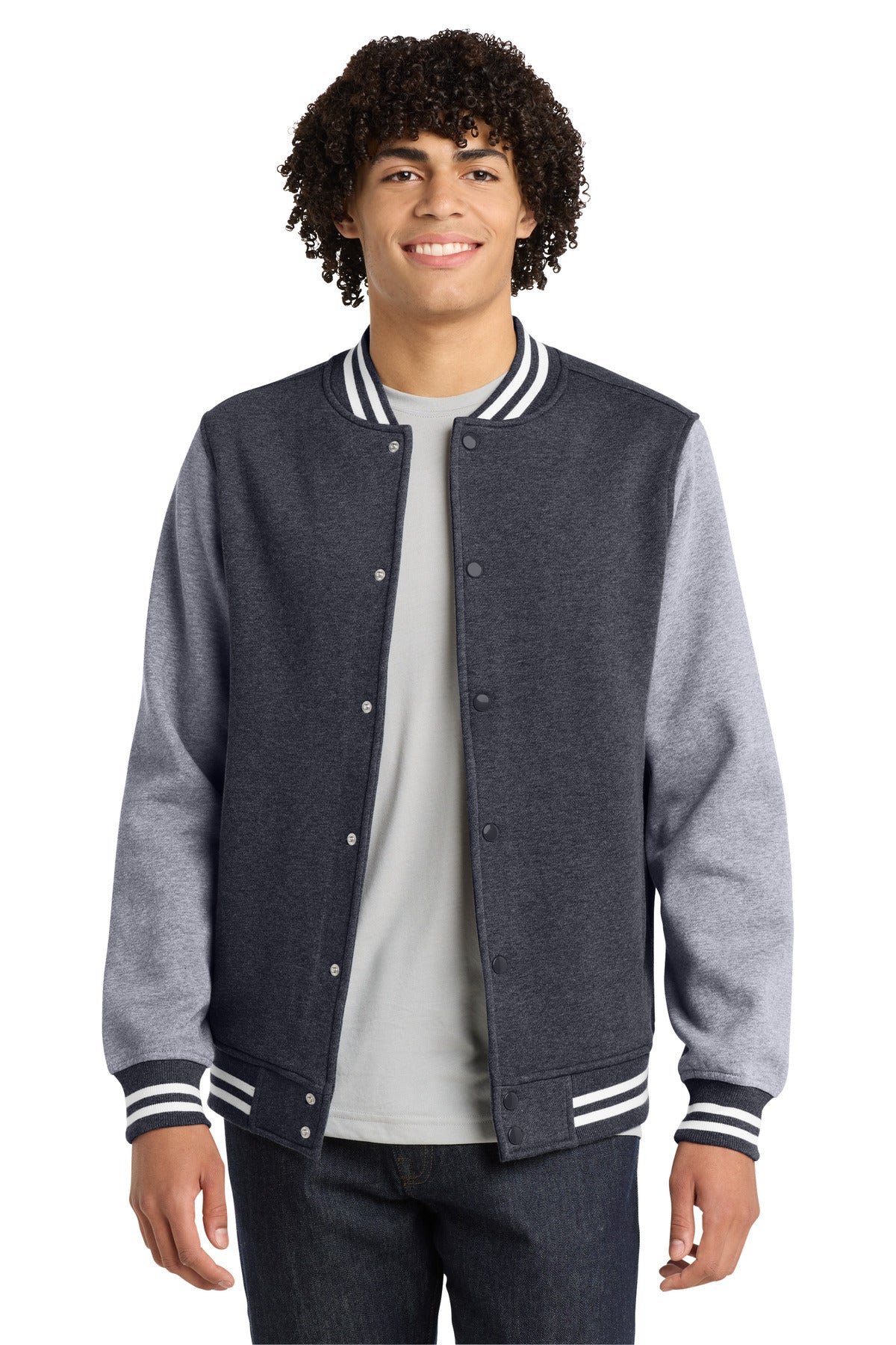 Sport-Tek Fleece Letterman Jacket ST270 Graphite Heather/ Vintage Heather