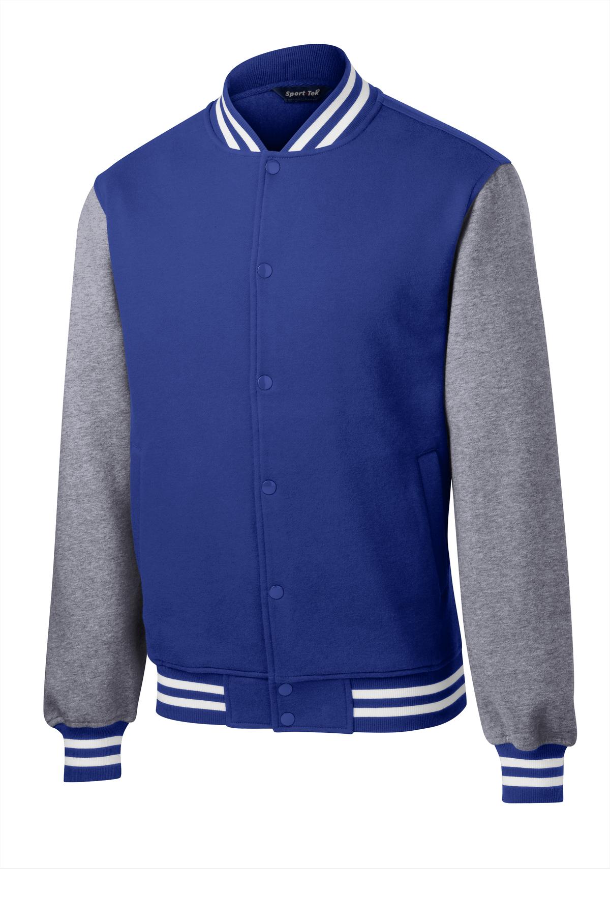 Sport-Tek Fleece Letterman Jacket. ST270 True Royal/ Vintage Heather