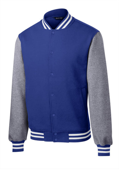Sport-Tek Fleece Letterman Jacket. ST270 True Royal/ Vintage Heather