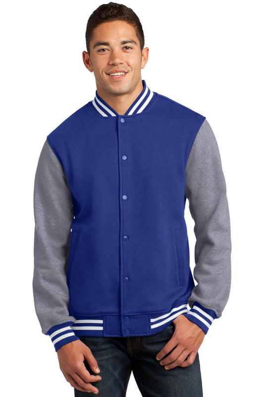 Sport-Tek Fleece Letterman Jacket. ST270 True Royal/ Vintage Heather