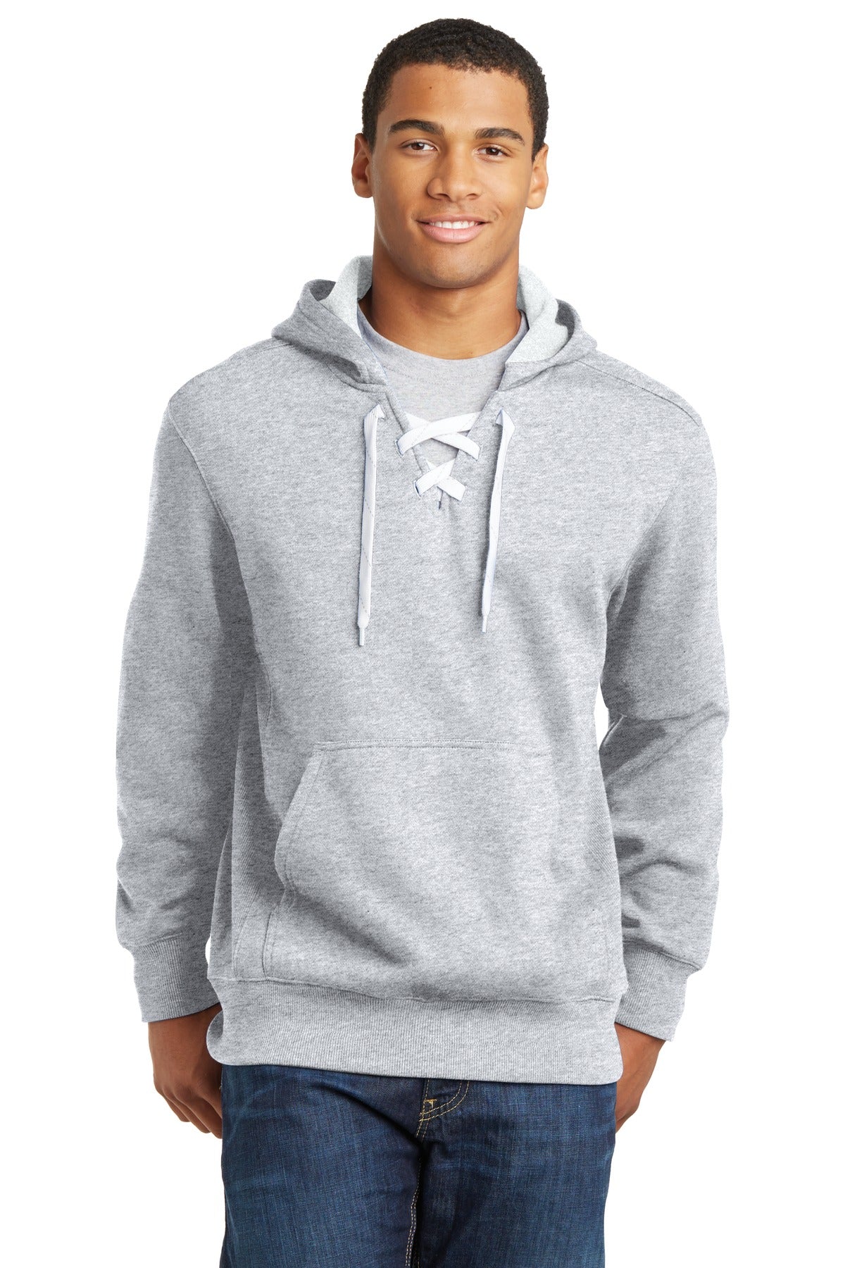 Sport-Tek Lace Up Pullover Hooded Sweatshirt. ST271 Athletic Heather