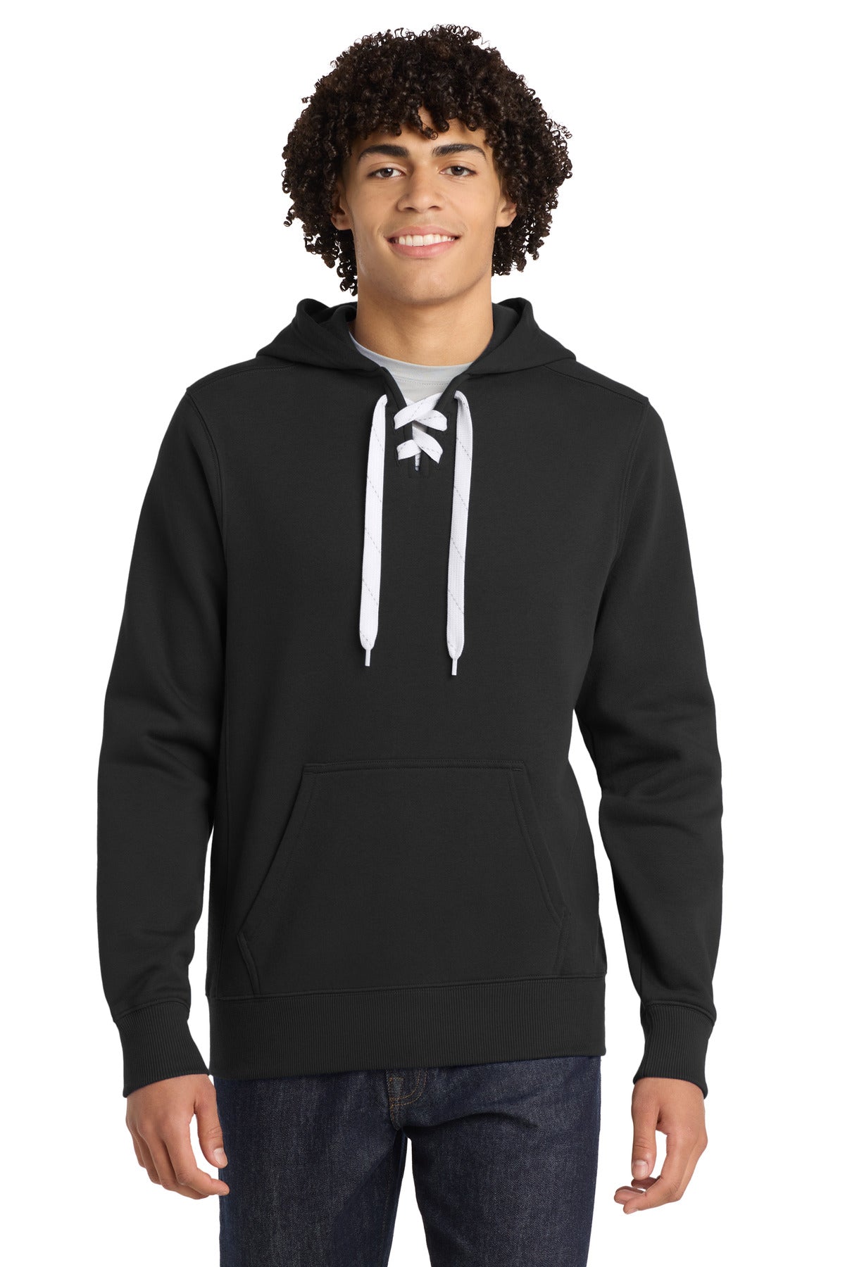 Sport-Tek Lace Up Pullover Hooded Sweatshirt ST271 Black