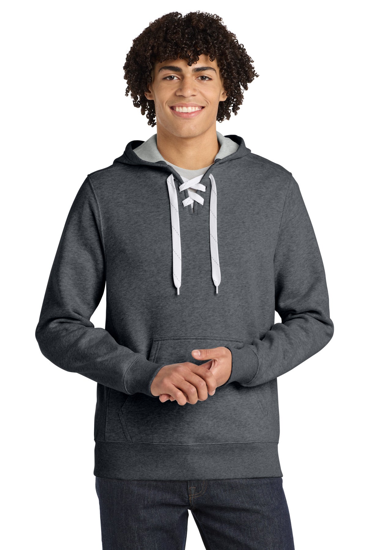 Sport-Tek Lace Up Pullover Hooded Sweatshirt ST271 Graphite Heather