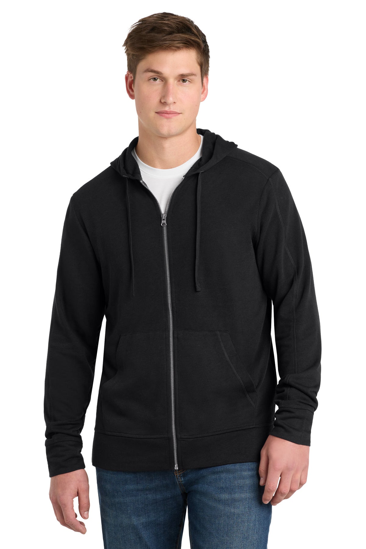 Sport-Tek PosiCharge Tri-Blend Wicking Fleece Full-Zip Hooded Jacket ST293 Black Triad Solid