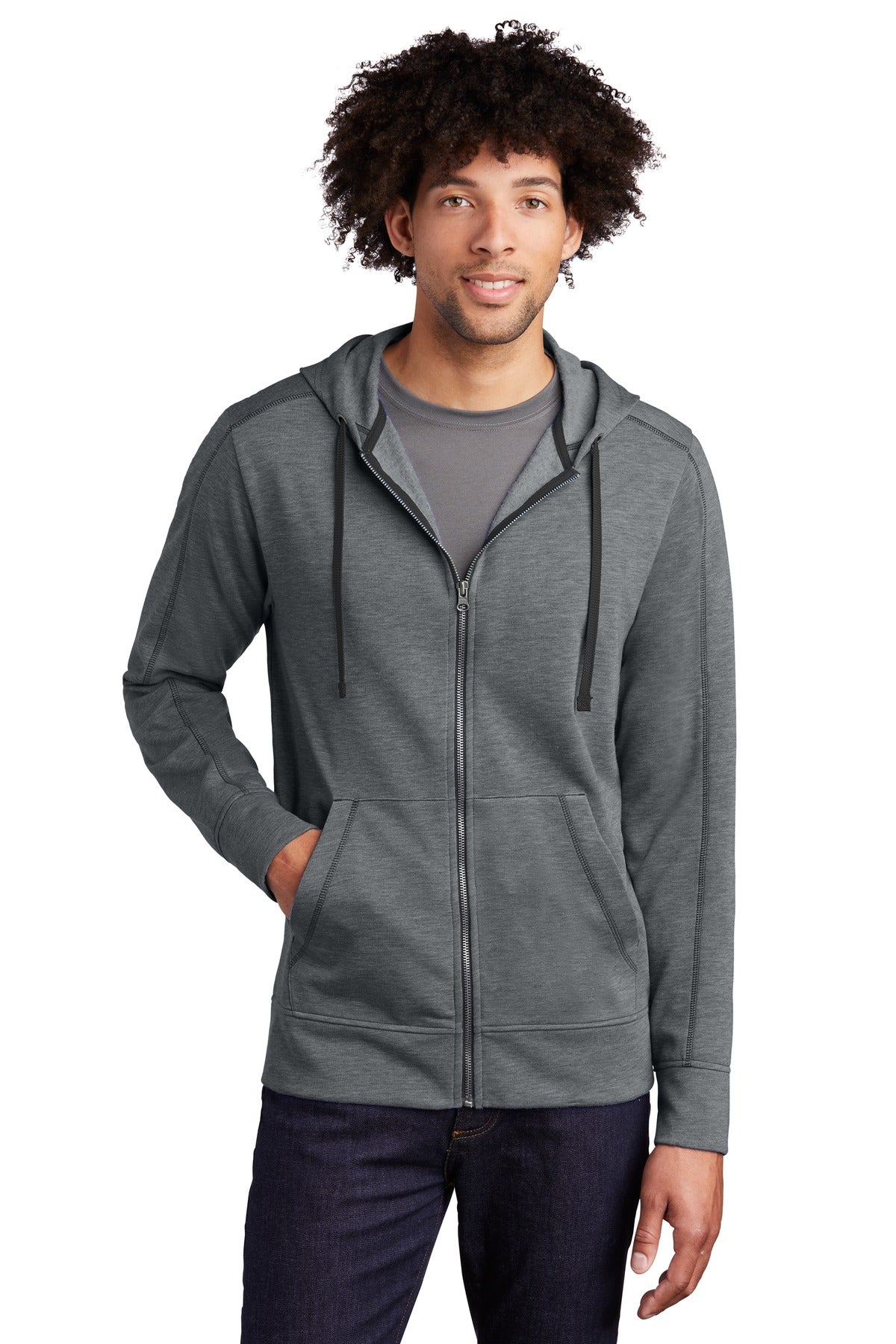 Sport-Tek  PosiCharge  Tri-Blend Wicking Fleece Full-Zip Hooded Jacket ST293 Dark Grey Heather