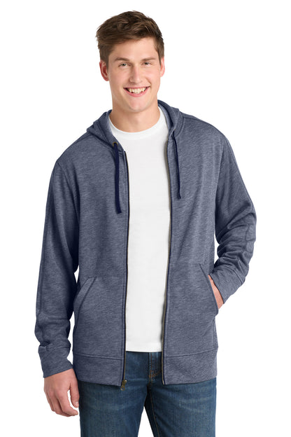Sport-Tek PosiCharge Tri-Blend Wicking Fleece Full-Zip Hooded Jacket ST293 True Navy Heather