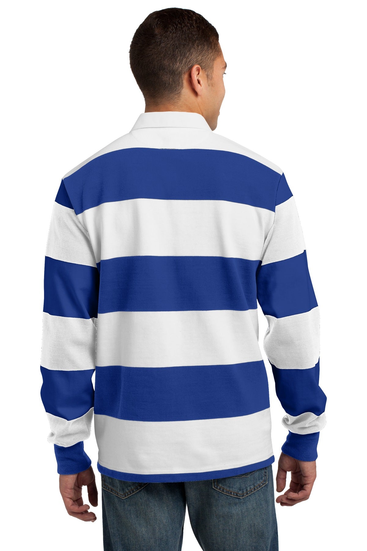 Sport-Tek Classic Long Sleeve Rugby Polo. ST301 True Royal/ White