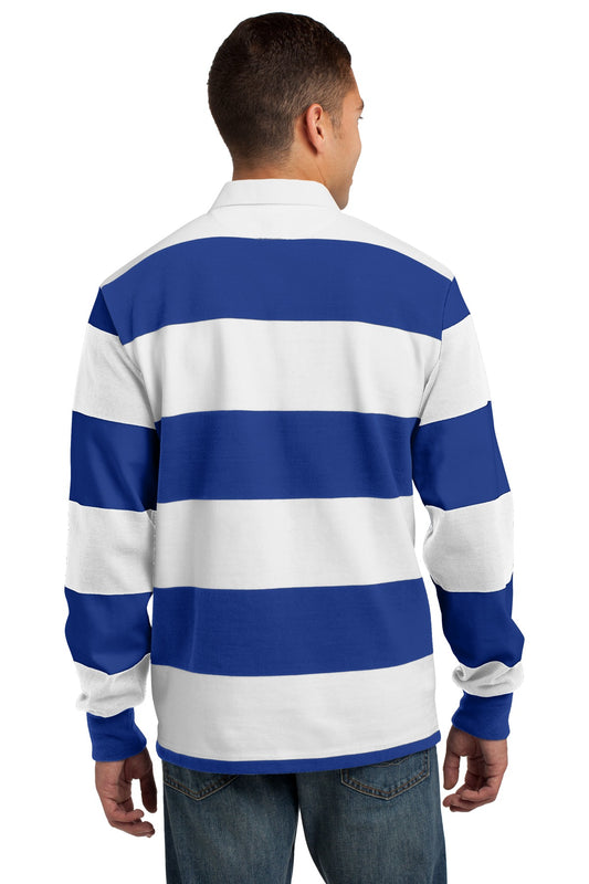 Sport-Tek Classic Long Sleeve Rugby Polo. ST301 True Royal/ White