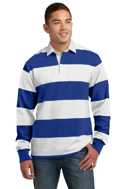 Sport-Tek Classic Long Sleeve Rugby Polo. ST301 True Royal/ White