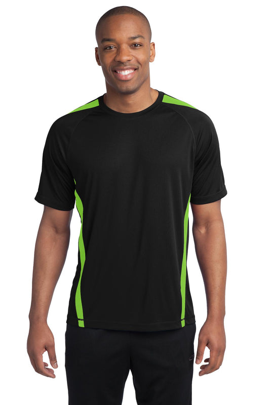 Sport-Tek Colorblock PosiCharge Competitor Tee. ST351 Black/ Lime Shock