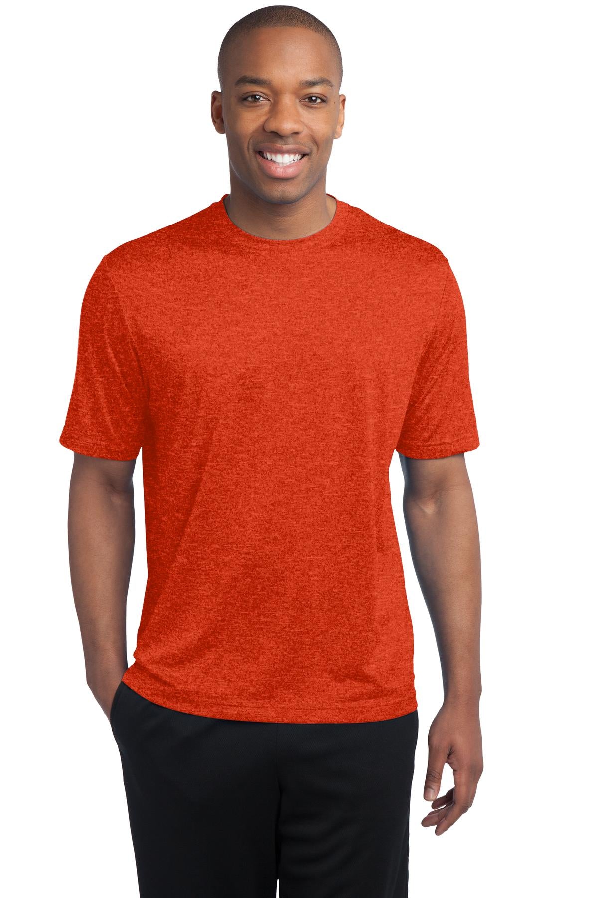 Sport-Tek Heather Contender Tee. ST360 Deep Orange Heather