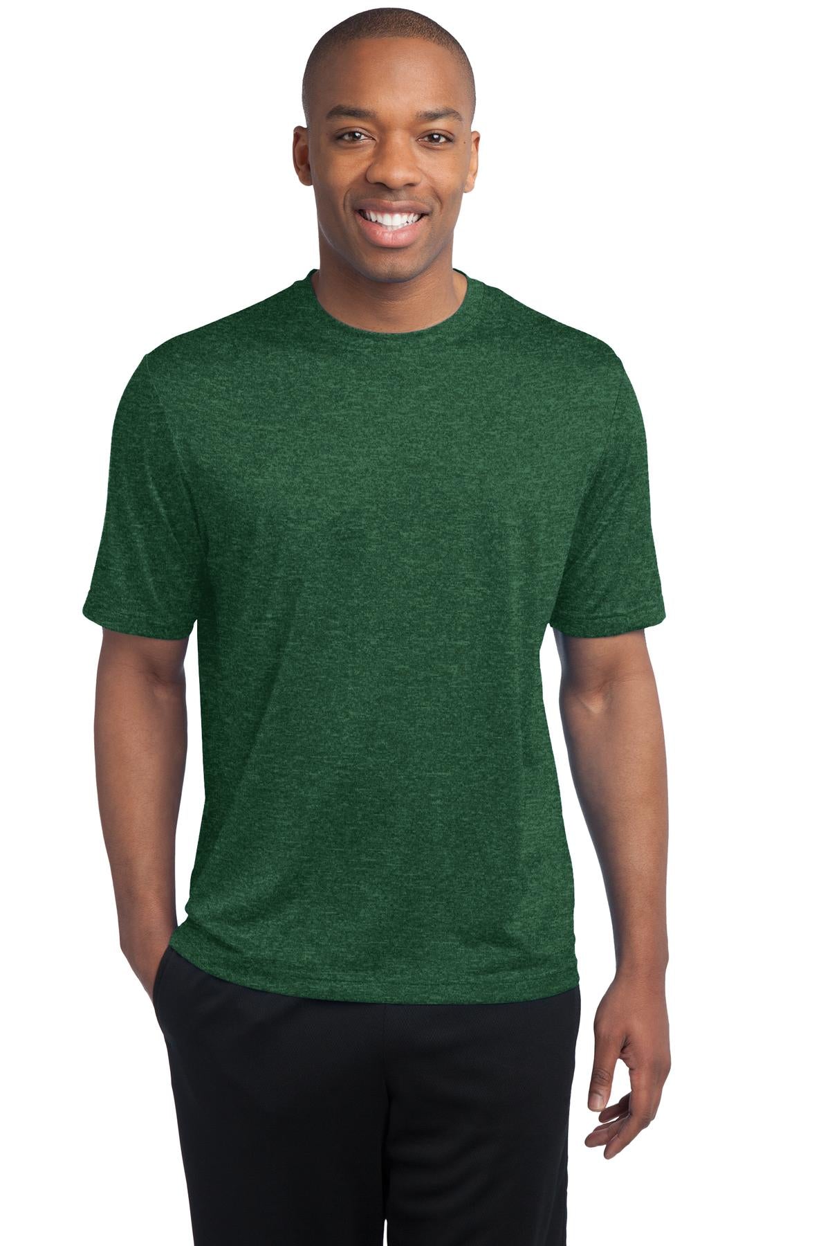 Sport-Tek Heather Contender Tee. ST360 Forest Green Heather