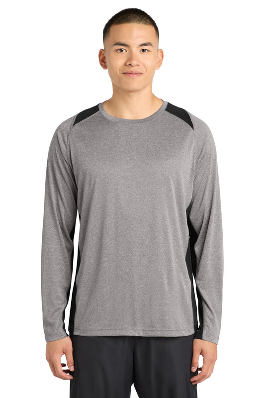 Sport-Tek Long Sleeve Heather Colorblock Contender Tee ST361LS Vintage Heather/ Black