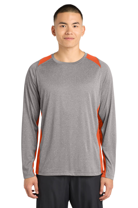 Sport-Tek Long Sleeve Heather Colorblock Contender Tee ST361LS Vintage Heather/ Deep Orange