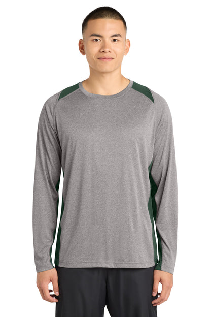 Sport-Tek Long Sleeve Heather Colorblock Contender Tee ST361LS Vintage Heather/ Forest Green
