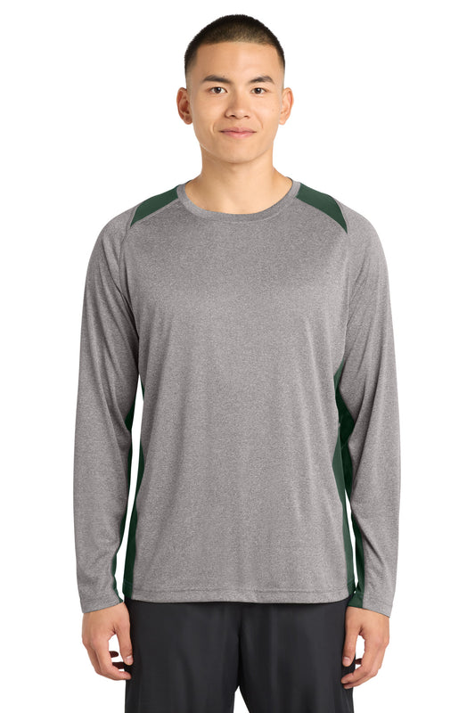 Sport-Tek Long Sleeve Heather Colorblock Contender Tee ST361LS Vintage Heather/ Forest Green