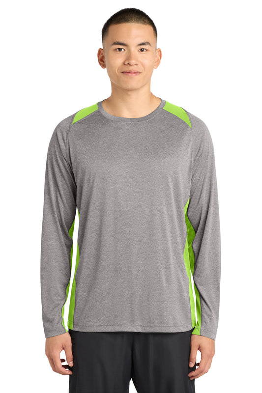 Sport-Tek Long Sleeve Heather Colorblock Contender Tee ST361LS Vintage Heather/ Lime Shock