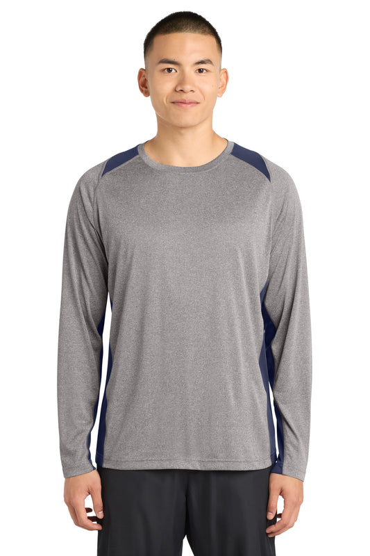 Sport-Tek Long Sleeve Heather Colorblock Contender Tee ST361LS Vintage Heather/ True Navy