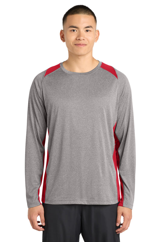 Sport-Tek Long Sleeve Heather Colorblock Contender Tee ST361LS Vintage Heather/ True Red