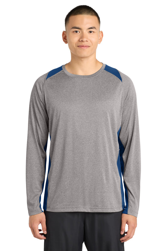 Sport-Tek Long Sleeve Heather Colorblock Contender Tee ST361LS Vintage Heather/ True Royal