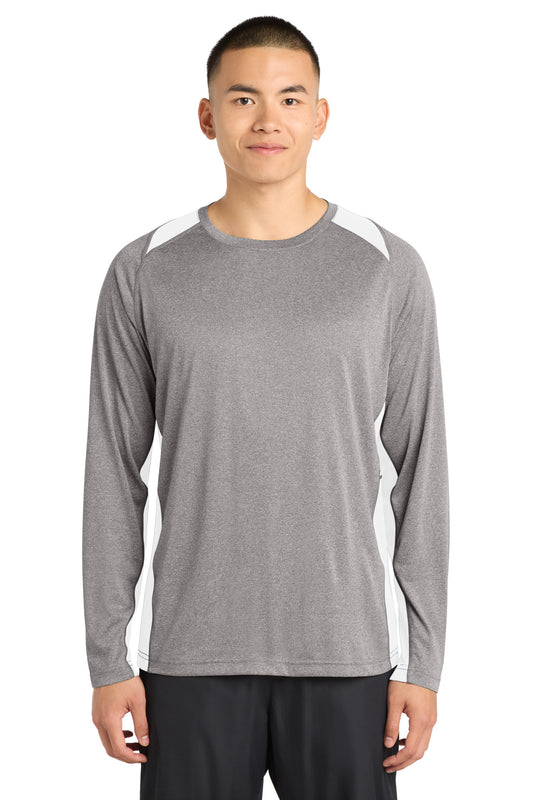 Sport-Tek Long Sleeve Heather Colorblock Contender Tee ST361LS Vintage Heather/ White