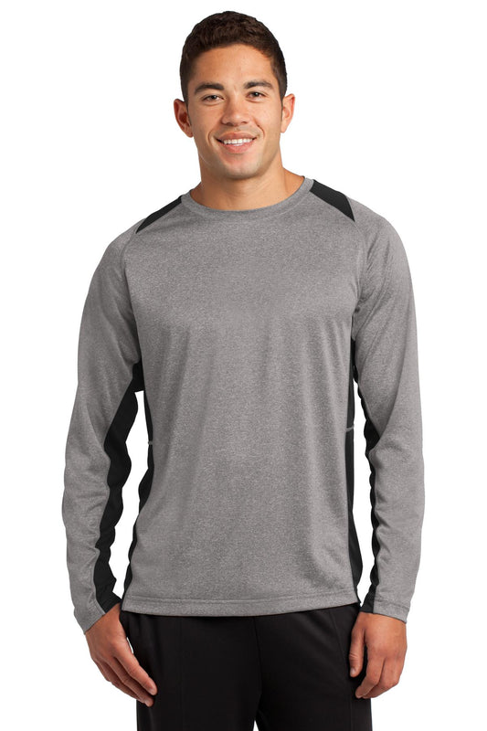 Sport-Tek Long Sleeve Heather Colorblock Contender Tee. ST361LS Vintage Heather/ Black