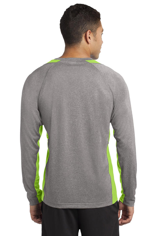 Sport-Tek Long Sleeve Heather Colorblock Contender Tee. ST361LS Vintage Heather/ Lime Shock
